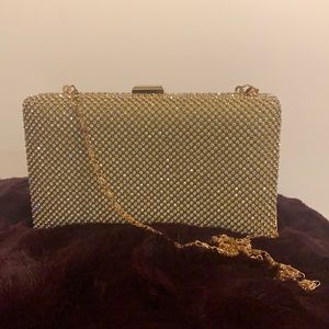 Bebe rhinestone clutch with chain